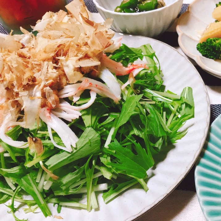 高タンパク！納豆とカニカマの水菜サラダ